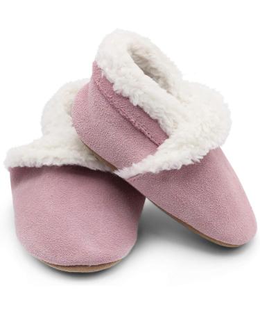 Dotty Fish Suede Baby Slippers | Warm Fleece Lined | Non-Slip Soft Sole Shoes for Infants and Toddlers | Boys Girls | 0-6 Months to 5-6 Years | Soft Pink - Buy Online on GoSupps.com