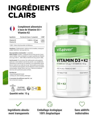 Vitamin D3 + K2 Depot - 100 tablets with 5000 E.I. + Vitamin K2 200 mcg per one tablet - 99.7+% All-Trans (K2VITAL by Kappa) - High dosed - Buy Online on GoSupps.com
