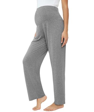 Amorbella Womens Maternity/Pregnancy Sweatpants Long Yoga/Pajama/Lounge Pants Over The Belly M Gray