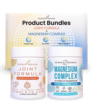 Outback Naturals Magnesium Complex Powder & Enhanced Joint Relief Formula Bundle 8 Types of Magnesium Collagen Turmeric Vitamin C for Joint & Bone Health Knee Muscle