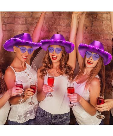 8-Piece LED Cowboy Hat and Heart Sunglasses Set for Women and Girls - Sparkly Purple Space Cowgirl Halloween Costume - Buy Online on GoSupps.com