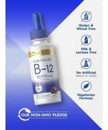 Carlyle Vitamin B12 Sublingual Liquid 10000mcg - 2 fl oz | Vegetarian, Non-GMO, Gluten-Free - Buy Online on GoSupps.com