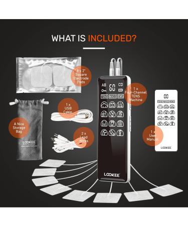 LOOKEE Premium LED 4-Channel TENS Unit EMS Muscle Stimulator - Pain Relief Therapy 36 Programs FSA/HSA Eligible - Buy Online on GoSupps.com