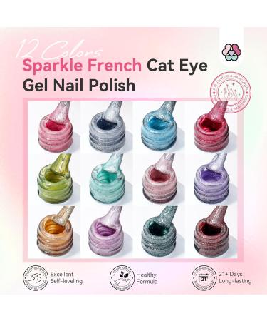 Saviland Cat Eye Gel Nail Polish Set 12 Colors 9D Glitter Magnetic Gel Nail Polish with Magnet Sparkling French Magnetic Cat Eye Gel Soak off UV Holographic Cat Eye Gel Polish for Nail Art Home Salon 12Colors-03 - Buy Online on GoSupps.com