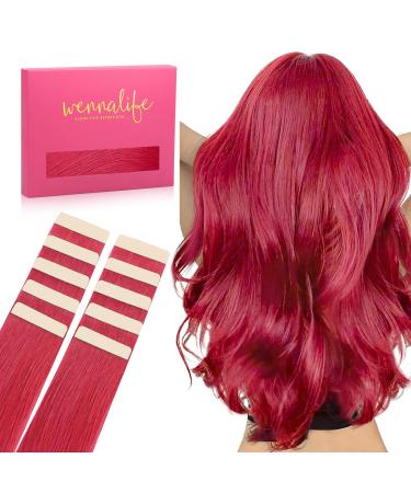 If Salife Tape Extensions Real Hair Red 10Pcs Tape In Extensions Real Hair 25g 35cm Invisible Hair Extension Real Hair Invisible smooth real hair Extensions Tape Highlight for Girls 35cm 25g 10Pcs #Rot