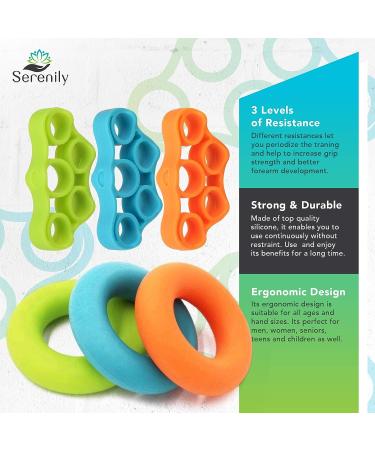 Serenily Hand Grip Strength Trainer - 6 Pack Hand Grip Strengthener for Forearm Workout & Finger Exercises. Ideal for Carpal Tunnel, Arthritis, Wrist Pain & Physical Therapy - Buy Online on GoSupps.com