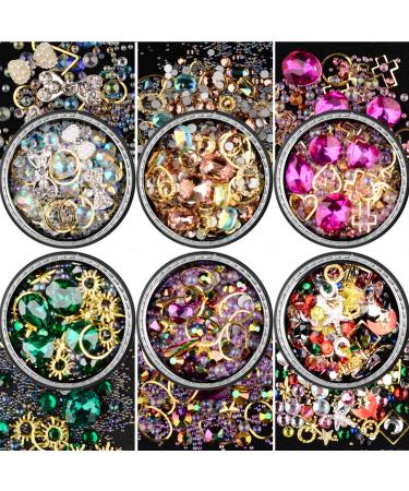 editTime 6 Wheels Mixed Sparkle Nail Art Rhinestones Diamonds Crystals Butterfly Beads Artificial Pearls Gold Silver Nail Studs Gems Metal Hollow Rivets Charms (Micro caviar beads kit)