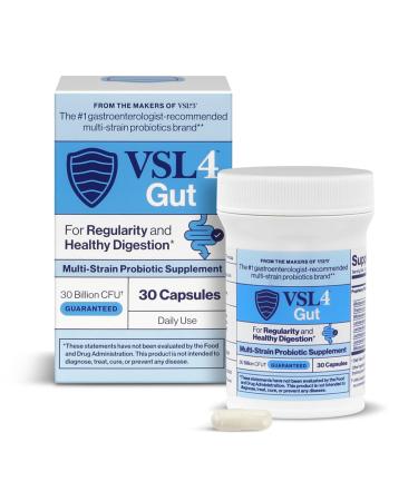 VSL4 Gut Daily Probiotics for Gut Health - 30B CFUs Multi-Strain Digestive Support for Women & Men Promotes Gut Balance & Regularity Potent Shelf-Stable Probiotic Supplement 30 Capsules 30 Count (Pack of 1)