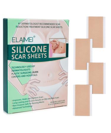 Reusable Silicone Scar Sheets for Surgical Scars 1.6 x 3 Inches. Pack of 4 Nude Silicone Scar Strips C-Section Keloid Burn Scars. Soft Silicone Scar Removal Tape ompact Travel Format 3" x 1.6" / 4 Pack