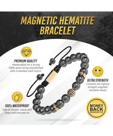MagnetRX Hematite Bracelet - MAX Strength Magnetic Stones - Gold Zeus 8mm Bead - Men and Women - Buy Online on GoSupps.com