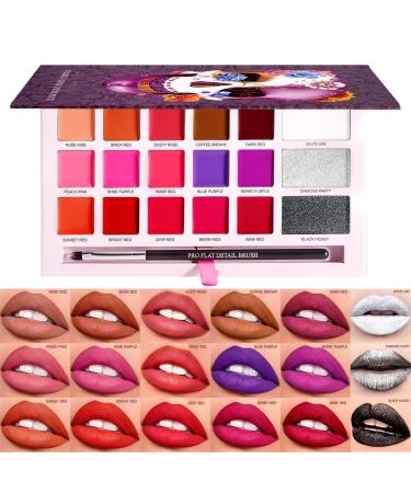 Iouyjiu 18 Color Lipstick Palette Moisturizing Palette Long Lasting Lightweight Texture Vibrant Shades Waterproof Lipstick Ideal for Halloween Parties Gatherings 25g