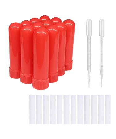zison 12 Sets(red) Essential Oil Aromatherapy Tubes Inhaler Sticks Blank Nasal Inhalers(12 Complete Sticks) + 2 Polyethylene Pipette Droppers