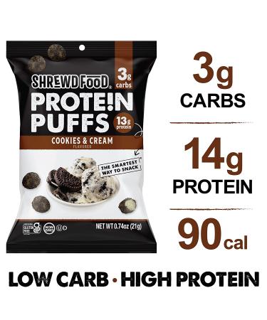 Shrewd Food Protein Puffs - High Protein Dessert Snack, Low Carb Cereal, Peanut Free, Gluten Free - 12g Protein - Caramel Apple Pie & Cookies and Cream - 8 Pack - Buy Online on GoSupps.com