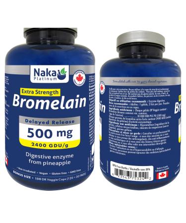 Naka Platinum Bromelain Extra Strength 500mg Delayed Release Digestive Enzyme for Men & Women from Pineapple Made in Canada (120+30 FREE vcaps) 150 count (Pack of 1)