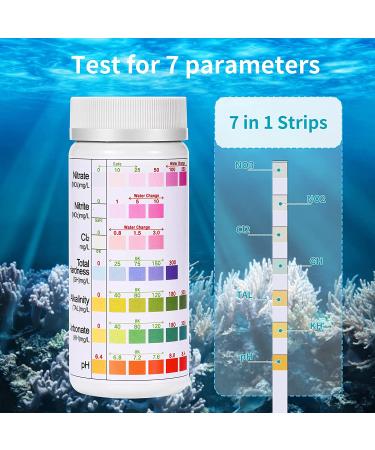 7-Way Aquarium Test Strips 150 Pack | Freshwater & Saltwater Fish Tank Testing Kit | pH, Alkalinity, Nitrite, Nitrate, Chlorine, Carbonate & Hardness | 7 in 1 | 100 Strips - Buy Online on GoSupps.com