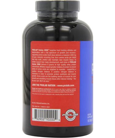 Prolab Nutrition Amino 2000 Essential Amino Acids for Muscle Recovery & Lean Muscle Mass - 150 Tablets (30 Servings) - Buy Online on GoSupps.com