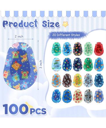 100 Pcs Adhesive Eye Patches for Kids - 20 Styles Light Blocking Cotton Bandages for Boys | Breathable & Comfort | Bulk Toddler Eye Patch - Buy Online on GoSupps.com