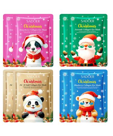 Christmas Collagen Eye Mask Gift Set 8 Pairs Under Eye Gel Patches with Avocado Blueberry Strawberry & 24K Gold Hydrating Brightening Firming Eye Treatment for Women & Men Holiday Gift 8 Pairs Eye Mask