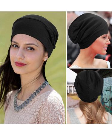 Silk Bonnet Sleep Cap - Soft & Comfortable Satin Sleeping Cap for Women and Men - Large Beanie Hat for Natural Curly Hair Protection - Black - Buy Online on GoSupps.com