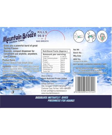 Mountain Breeze Oral Hygiene Mouth Freshener Sugar Free Cool Mint Flavoured Breath Strips (24 Strips Each Cassatte)-Pack of 24 - Buy Online on GoSupps.com