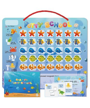 Potty Training Chart for Toddlers Waterproof Magnetic Reward Chart Motivational Toilet Training for Kid Boys & Girls -Sealifes Design - 35 Reusable Magnetic Stickers