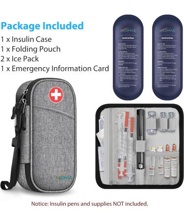 Medmax Insulin Cooling Bag - Portable Water-Repellent Organizer with 2 Cooling Packs for Diabetic Accessories - Insulated Gray Cooler for Insulin Pens - Buy Online on GoSupps.com