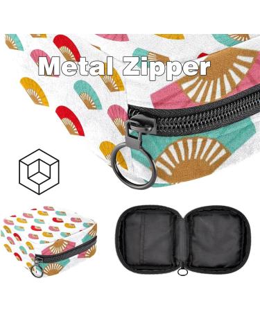 Menstruation Pad Bag with Zipper | Womens Napkin & Tampon Bag - Stylish Spanish Fan Pattern in Blue Red Pink & Yellow - Buy Online on GoSupps.com