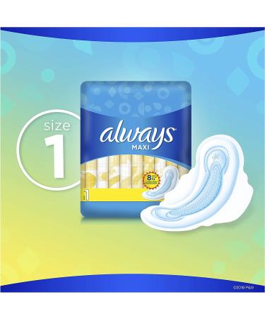 ALWAYS Maxi Size 1 Regular Pads With Wings Unscented 72 Count - Pack of 2 - Buy Online on GoSupps.com