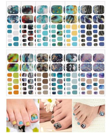 Kalolary Marble Toenail Stickers - 12 Sheets Self-Adhesive Nail Art Decals with Nail File | Perfect for Footnail Design & International Shipping - Buy Online on GoSupps.com