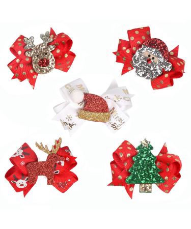 Christmas hair clips 5 pieces Christmas loop hair clips hair accessories for girls children Christmas party festival hair accessories
