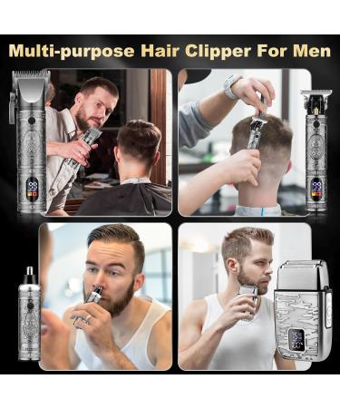 Qreeyx Hair Clippers for Man T-Blade Trimmer Nose Hair Trimmer Electric Shaver Set Professional 4 in 1 Barber Clippers Set for Haircut Men s Grooming Kit with LCD Display Ideal Gift for Him Silver - Buy Online on GoSupps.com