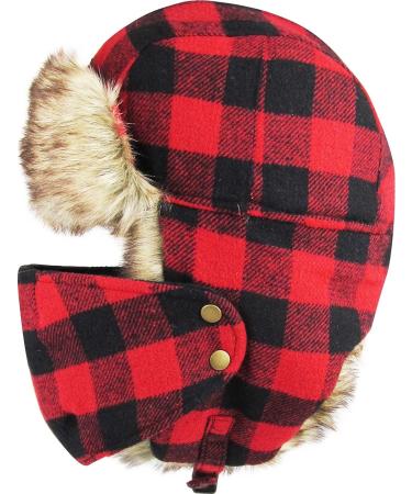 Lumberjack Plaid Aviator Trapper Hat with Ear Flaps - Red Black Plaid Ushanka Eskimo Bomber Russian Cold One Size 4 - Buy Online on GoSupps.com
