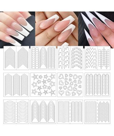 36 Sheets 1158 Pieces French Tip Nail Guides 17 Styles Nail Design Stickers Self-Adhesive Nail White DIY Decoration Nail Stencils US186