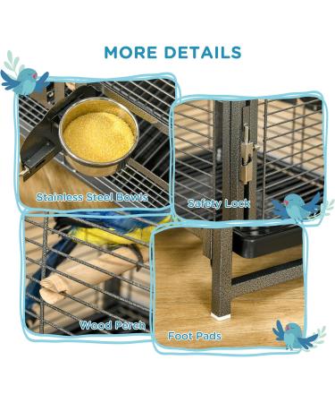 PawHut Bird Travel Carrier Cage for Parrots Conures African Grey Cockatiel Parakeets with Stand Perch Stainless Steel Bowls Pull Out Tray Black - Buy Online on GoSupps.com