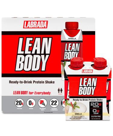 LABRADA Nutrition - Lean Body RTD Whey Protein Shake, Convenient On-The-Go Meal Replacement Shake for Men & Women, 20 Grams of Protein – Zero Sugar, Lactose & Gluten Free, Vanilla (Pack of 16)