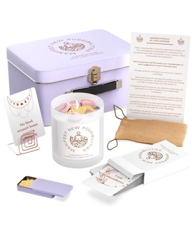 Manifestation Kit,Meditation Accessories, Spiritual Room dcor, White Sage Candle,36 pc Positive Affirmations Cards,Healing Stones,for Meditation/Spiritual Healing/Smudging