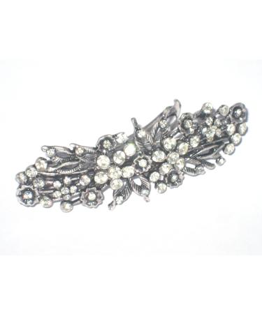 8 cm Vintage/Antique Style Crystal/Diamante Flower Design Hair Barrette/Hair Clip/Hair Slide Silver 1 Count (Pack of 1)