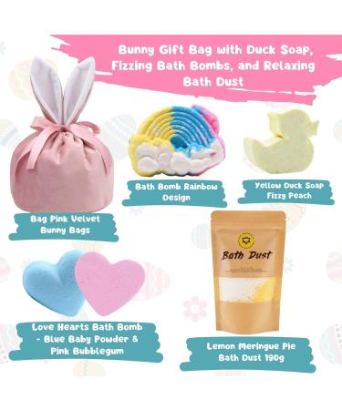 Exam Gifts - Pink Velvet Bag with Bunny Ears Including Lemon Meringue Pie Bath Dust Girls Bath Bombs x3 and Yellow Duck Soap Bath Set - Buy Online on GoSupps.com