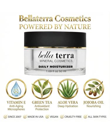 Bellaterra Cosmetics Daily Face Moisturizer Cream with Aloe Vera Green Tea Extract Vitamin E & Lightweight Non-Greasy Hydration for All Skin Type 50 ml/1.69 fl oz - Buy Online on GoSupps.com