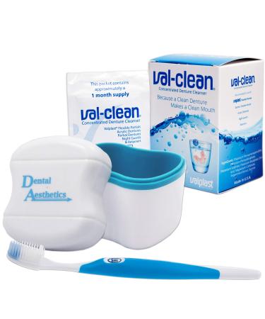 Val-Clean Sachets Denture Bath & Silicone Brush (Blue Brush Blue Bath)