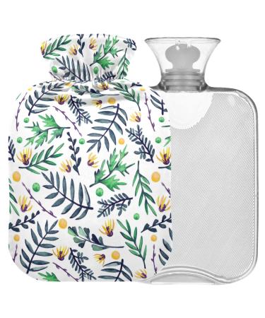NAANLE hot water bottle with watercolor leaves flowers with reference transparent hot water bottle 2 l large warm head for bed hand feet warmer pain relief heat and cold therapy