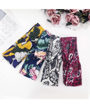 KAVYA Wide Headbands for Women's Hair Headband Soft Head Bands Adult Women Hairband Turban Flower Cotton Head band Everyday Yoga Sport Fitness Yellow blue white rose - Buy Online on GoSupps.com
