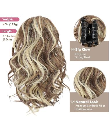 REECHO Short Curly Claw Clip Ponytail Extension - 10 Inch Light Brown with Golden Highlights - Buy Online on GoSupps.com