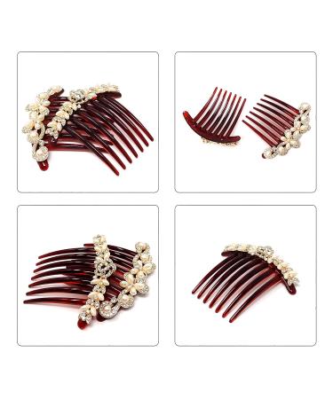 Honbay 2PCS Pearl Crystal Rhinestone Hair Side Combs - Floral Twist Hairpin Accessories for Women - Buy Online on GoSupps.com