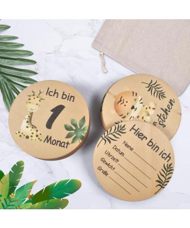 Funmo 15-Piece Baby Monthly Milestone Cards Double Sided Wooden Prop for Newborn Photography and Birth Announcements - Buy Online on GoSupps.com