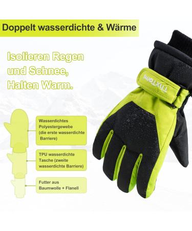 Thxtoms Children Ski Gloves - Waterproof Windproof & Warm Fleece - Winter Snow Gloves for Ages 4-13 - Perfect for Snowboarding & Skiing - Green - Buy Online on GoSupps.com