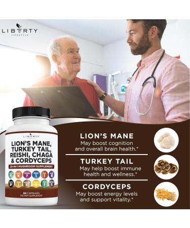 Lions Mane Mushroom Supplement with Turkey Tail Reishi Cordyceps Chaga with Marshmallow Root - 3-Pack 180 Capsules (Pack of 3) - Buy Online on GoSupps.com