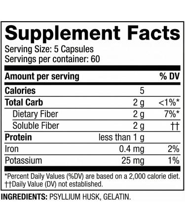 Psyllium Husk Fiber Capsules Daily Fiber Supplement Capsules Unflavored Gluten Free Formula 300 Count - Buy Online on GoSupps.com