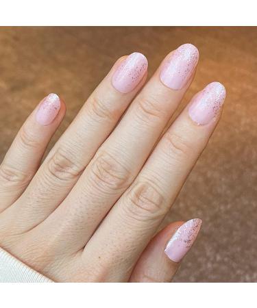 Novo Ovo Short Oval Almond Nude Pink Press-On Nails - Glitter Ombre Chrome Artificial Fingernails for Easy Application - Buy Online on GoSupps.com