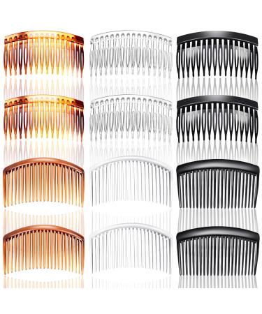 SUNNOW 12Pcs Hair Combs Slides Hair Slides Plastic French Twist Decorative Hair Comb Hair Accessories for Women Girls 16 and 23 Teeth black transparent and brown